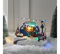Lights4fun, Inc. Décoration de village de Noël à LED multicolore à piles (Fast Food Cafe)