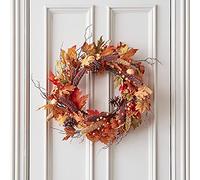 Lights4fun, Inc. Feuille d'automne artificielle avec baies et pommes de pin - 60 cm - Décoration pour porte d'entrée et mur d'intérieur