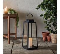 Lights4fun, Inc. Lanterne à bougie LED sans flamme en forme de trapèze en métal Noir Taille M 44,5 cm