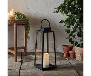 Lights4fun, Inc. Lanterne à bougie LED sans flamme en forme de trapèze en métal Noir Taille M 44,5 cm