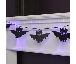 Lights4fun, Inc. Lot de 10 guirlandes lumineuses à LED en forme de chauve-souris en bois pour Halloween