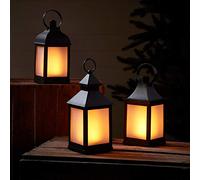 Lights4fun, Inc. Lot de 3 lanternes LED clignotantes de couleur noire à piles pour utilisation intérieure et extérieure