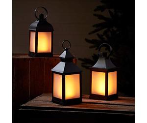 Lights4fun, Inc. Lot de 3 lanternes LED clignotantes de couleur noire à piles pour utilisation intérieure et extérieure