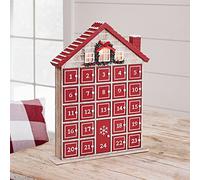 Lights4fun, Inc. Winter Farmhouse Calendrier de l'Avent en bois à LED avec fenêtre