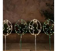 Lights4fun Lampes de jardin en forme d'œufs de Pâques - LED blanc chaud - Avec minuterie de 6 h - Fonctionne avec piles - Décoration printemps pour table et salon - Blanc et vert