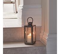 Lights4fun Lanterne Déco en Acier Inox de 28,5cm avec Bougie LED TruGlow® à Piles pour Intérieur