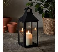 Lights4fun Lanterne Déco Noir de 34cm avec Bougie LED TruGlow® à Piles pour Extérieur avec Télécommande