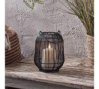 Lights4fun Lanterne en Fil Métallique Noir Déco de 19 cm avec Bougie Blanche LED TruGlow® à Piles pour Extérieur