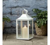 Lights4fun Lanterne en Métal Blanc de 34 cm avec Bougie LED TruGlow® avec Minuterie pour Jardin Extérieur