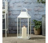 Lights4fun Lanterne en Métal Blanc de 59 cm avec Bougie LED TruGlow® avec Minuterie pour Jardin Extérieur