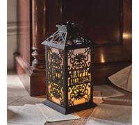 Lights4Fun Lanterne Halloween à LED Blanc Chaud Vacillante, Flamme Réaliste, Cadre Noir Chauve-souris & Toile, à Piles avec Minuterie 6h, 32 cm - Déco Effrayante pour Fête & Accueil