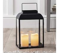 Lights4fun Lanterne Noire en Métal de 35 cm avec Bougie LED à Piles pour Intérieur et Extérieur