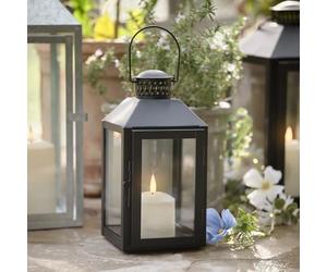 Lights4fun Lanterne solaire en métal noir de taille moyenne avec poignée noire | avec bougie LED pour extérieur résistant aux intempéries | jardin, balcon, terrasse | lampe solaire de jardin | hauteur