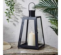 Lights4fun Lanterne Trapèze en Metal Noire avec Bougie TruGlow® à LED Blanc Chaud de 36 cm pour Extérieur