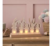 Lights4fun Lapins de Pâques en Bois de 30 cm avec 5 LED Blanc Chaud à Piles et Minuterie Décoration de Table pour l’Intérieur