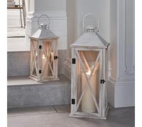 Lights4fun LED Lanterne Folkestone en Bois avec Bougie TruGlow®