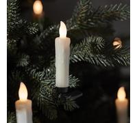 Lights4fun Lot de 10 Bougies à Clips pour Sapin de Noël en Cire Ivoire avec LED Blanc Chaud à Piles avec Minuterie pour Intérieur avec Télécommande