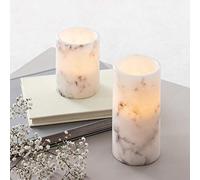 Lights4fun Lot de 2 Bougies Piliers LED en Cire Effet Marbre à Piles