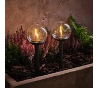 Lights4fun Lot de 2 boules solaires de jardin - Avec LED blanc chaud - Énergie solaire - Décoration d'été et printemps pour extérieur, jardin, terrasse, balcon - Noir - Hauteur 27 cm