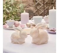 Lights4fun Lot de 2 Déco Lapin Blanc Moucheté de Pâques avec 20 Micro LED Blanc Chaud à Piles pour Intérieur