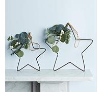 Lights4fun Lot de 2 Étoiles Déco de Noël en Fer avec Eucalyptus et Baies Blanches