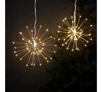 Lights4fun Lot de 2 Étoiles Scintillantes Argentées à Piles avec 100 Micro LED Blanc Chaud avec Minuterie Décoration de Noël pour Intérieur et Extérieur