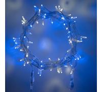 Lights4fun Lot de 2 Guirlandes Lumineuses Core de 10m 100 LED Blanc et Bleue Câble Transparent Raccordable