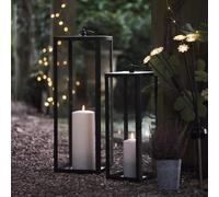 Lights4fun Lot de 2 Lanternes Noires de 45 cm et 60 cm avec Bougie LED TruGlow® à Flamme Vacillante à Piles avec Minuterie Résistante aux Intempéries Décoration pour Intérieur Jardin Balcon Extérieur