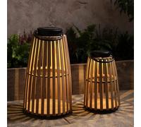 Lights4fun Lot de 2 lanternes solaires en bambou de style japonais - Avec LED blanc chaud - Énergie solaire - Décoration d'été pour extérieur, jardin, terrasse, balcon - Deux tailles