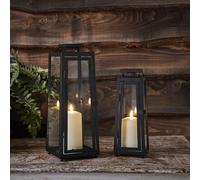Lights4fun Lot de 2 Lanternes Solaires Noires en Métal Noir avec Bougie LED Décoration pour Jardin Balcon Patio Extérieur