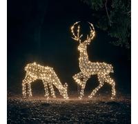Lights4fun Lot de 2 Rennes Déco de Noël en Rotin Brun avec LED Statique Couleur Changeante Lumières de Noël pour Extérieur Décoration de Noël Figurine de Noël