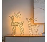 Lights4fun Lot de 2 Rennes Traditionnels avec Micro Fil Blanc Chaud