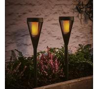 Lights4fun Lot de 2 Torches Solaires LED Blanc Chaud Flamme Vacillante de 45 cm Décoration pour Jardin Balcon Extérieur
