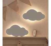 Lights4fun Lot de 2 Veilleuses LED Murale en Forme de Nuage à Piles Rechargeable pour Chambre d'Enfant avec Télécommande