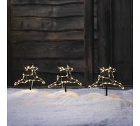 Lights4fun Lot de 3 Balises Lumineuses Rennes de Noël avec 90 LED Blanc Chaud à Piles avec Minuterie Décoration de Noël pour Extérieur