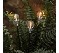 Lights4fun Lot de 3 Balises Solaires Noires à LED Blanc Chaud de 35 cm Effet Ampoules