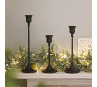 Lights4fun Lot de 3 bougeoirs noirs pour bougies en forme de bâton Décoration d'Halloween Bougeoirs modernes en métal Halloween Décoration de table Bougeoirs pour bougies à tige