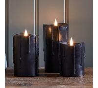 Lights4fun Lot de 3 Bougies Noire TruGlow® en Vrai Cire Coulant à LED Blanc Chaud à Piles pour Intérieur