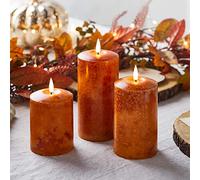 Lights4fun Lot de 3 Bougies Orange Mouchetées TruGlow® en Vrai Cire à LED Blanc Chaud à Piles pour Intérieur