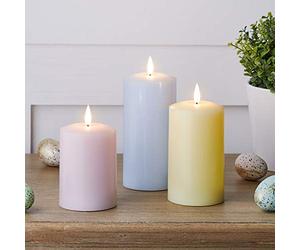 Lights4fun Lot de 3 Bougies Piliers TruGlow® en Cire Pastel à LED Blanc Chaud à Piles pour Intérieur
