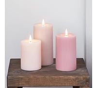 Lights4fun Lot de 3 Bougies Piliers TruGlow® en Cire Rose Pâle à LED Blanc Chaud à Piles pour Intérieur