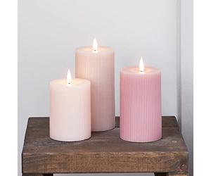 Lights4fun Lot de 3 Bougies Piliers TruGlow® en Cire Rose Pâle à LED Blanc Chaud à Piles pour Intérieur