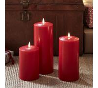 Lights4fun Lot de 3 Grande Bougie Cierge TruGlow® avec LED Blanc Chaud à Piles en Cire Rouge pour Intérieur