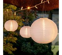 Lights4fun Lot de 3 Lampions Chinois Solaires Blancs à LED Blanc Chaud
