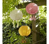Lights4fun Lot de 3 Lampions Solaires à Pampilles avec LED Blanc Chaud de Diamètre 20cm pour Exterieur