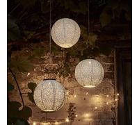 Lights4fun Lot de 3 Lampions Solaires Blancs en Tyvek avec LED Blanc Chaud de Diamètre 20cm pour Exterieur
