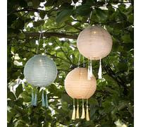 Lights4fun Lot de 3 Lampions Solaires Lucena à LED et à Pampilles aux Teintes Printanières pour l'Extérieur