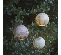 Lights4fun Lot de 3 lampions solaires Tyvek | LED blanc chaud | Lanternes orientales marocaines avec crochet de suspension | Résistant aux intempéries pour l'extérieur, le jardin, la terrasse et le
