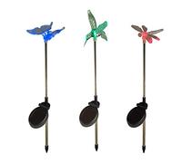 Lights4fun Lot de 3 Piquets Solaires LED - Balises Libellule, Papillon & Colibri Lumineux à Couleurs Changeantes pour Jardin Extérieur