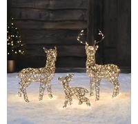 Lights4fun Lot de 3 Rennes Lumineux de Noël Studley en Rotin à 320 LED Blanc Chaud avec Minuterie Décoration de Noël pour Intérieur et Extérieur
